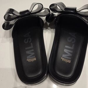 Melissa Babe Black Bow Jelly Slide Sandals Women's Size 6 Vegan PVC